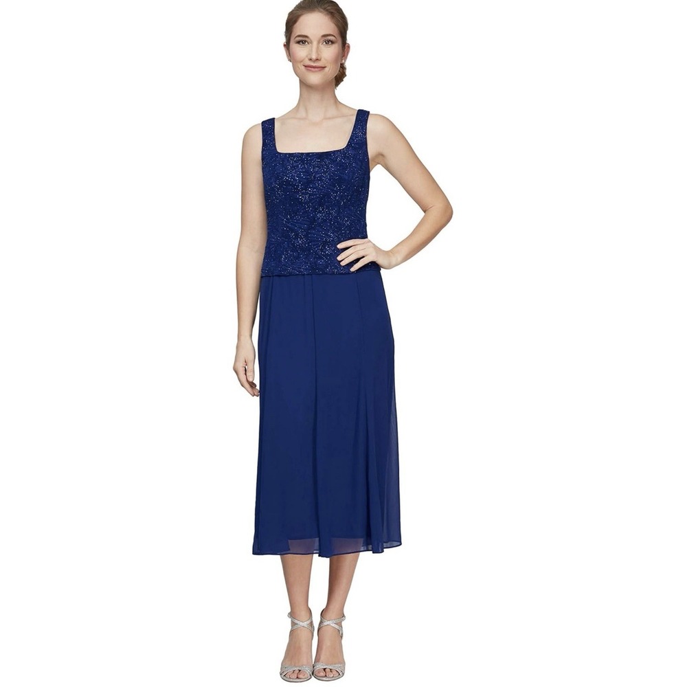 Chiffon Blue Navy Mother Of The Bride Wedding Formal Modest Lace Beaded Dress 8‎
